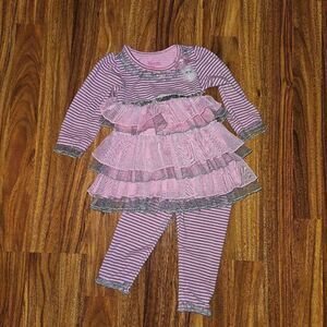 Nannette 2 Piece Striped Ruffled Outifit With Sequince Sparkles Baby SIze 12 Mon